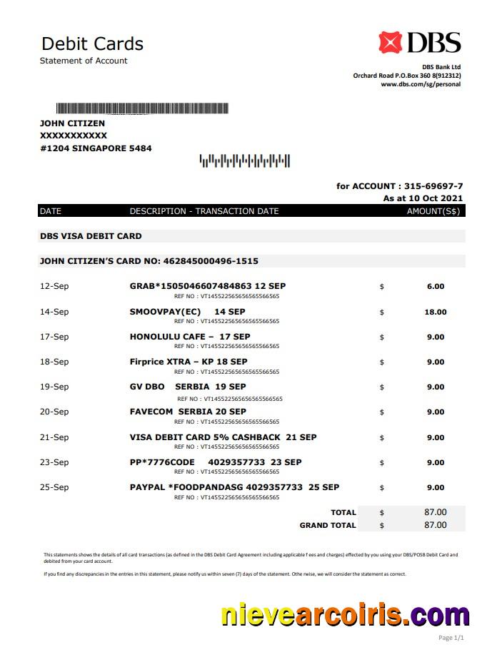 Singapore DBS Bank excel pdf
